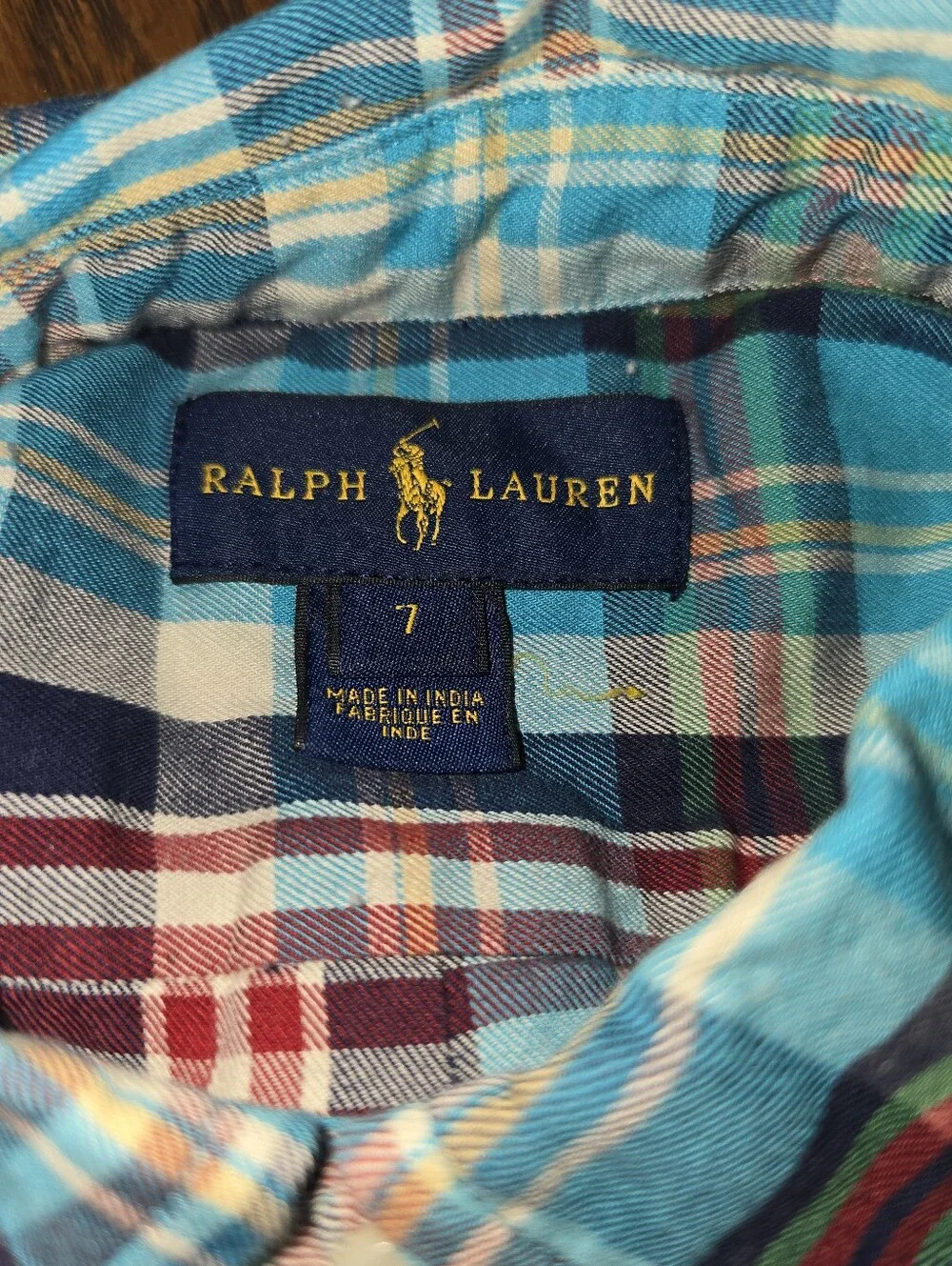 Ralph Lauren Boys Plaid Button-Down Long Sleeve Collar Shirt 100% Cotton Size 7